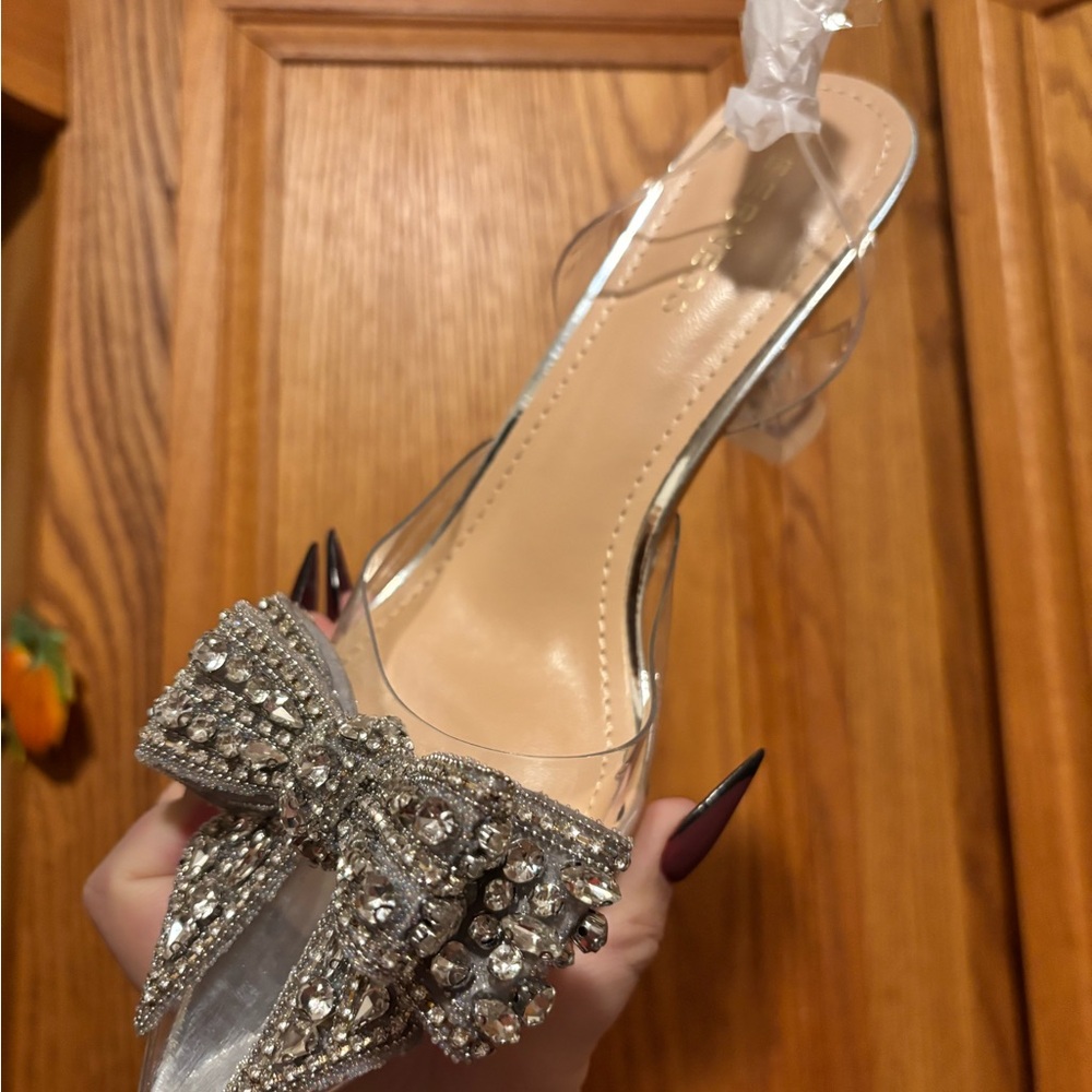 Chic Women's Clear Heels with Rhinestone Bow
